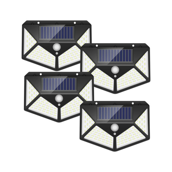 Robeve Geniş Açılı Solar LED 100 LED 3 Modlu Harekete Duyarlı Güneş Enerjili Solar LED Suya Dayanıklı Solar Bahçe LED Aydınlatma LED Işık Hareket Sensörlü LED Işık Yüksek Işık Aydınlatma 4 Adet