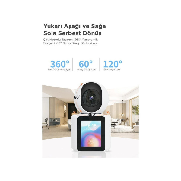 Monitörlü Smart Ip Full Hd 360° Akıllı Güvenlik Kamerası Bebek Kamerası