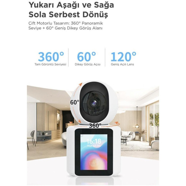 Monitörlü Smart Ip Full Hd 360° Akıllı Güvenlik Kamerası Bebek Kamerası