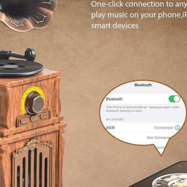 Nostaljik Gramofon Tasarımlı Bluetooth Hoparlör | Usb – Tf Kart – Aux Destekli | Pg-As31