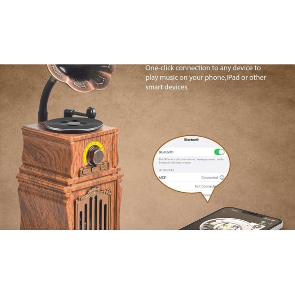 Nostaljik Gramofon Tasarımlı Bluetooth Hoparlör | Usb – Tf Kart – Aux Destekli | Pg-As31