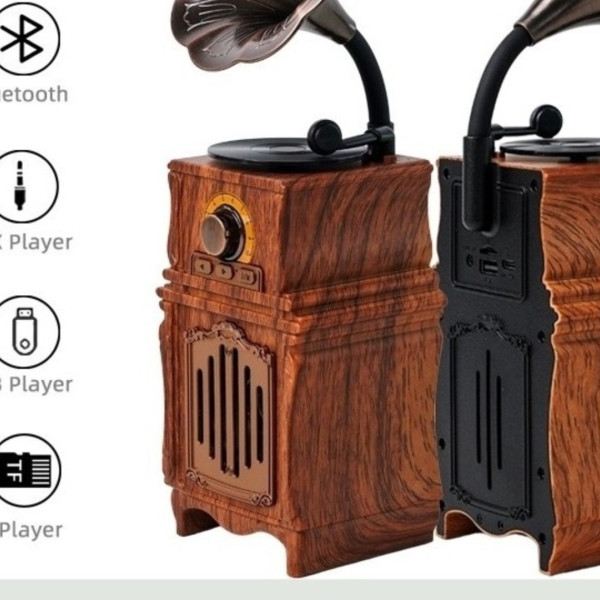 Nostaljik Gramofon Tasarımlı Bluetooth Hoparlör | Usb – Tf Kart – Aux Destekli | Pg-As31
