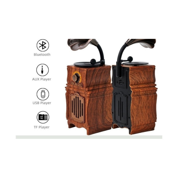 Nostaljik Gramofon Tasarımlı Bluetooth Hoparlör | Usb – Tf Kart – Aux Destekli | Pg-As31