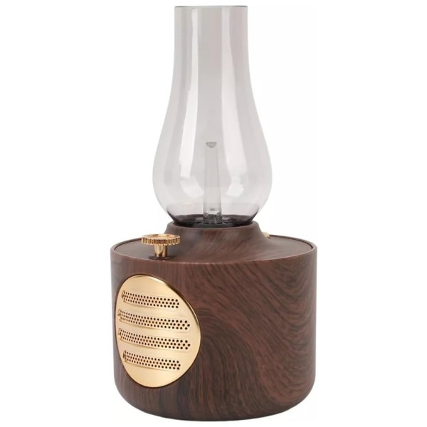 Gaz Lambası Şeklinde Dimmerli Işıklı Bluetooth Hoparlör Başucu Lambası Fonksiyonlu (Ahşap)